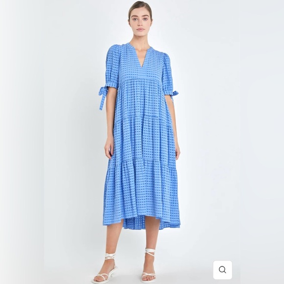 English Factory Dresses & Skirts - English Factory Gingham Tiered Midi Dress With Bow Puff Sleeve Maxi Sundress NWT